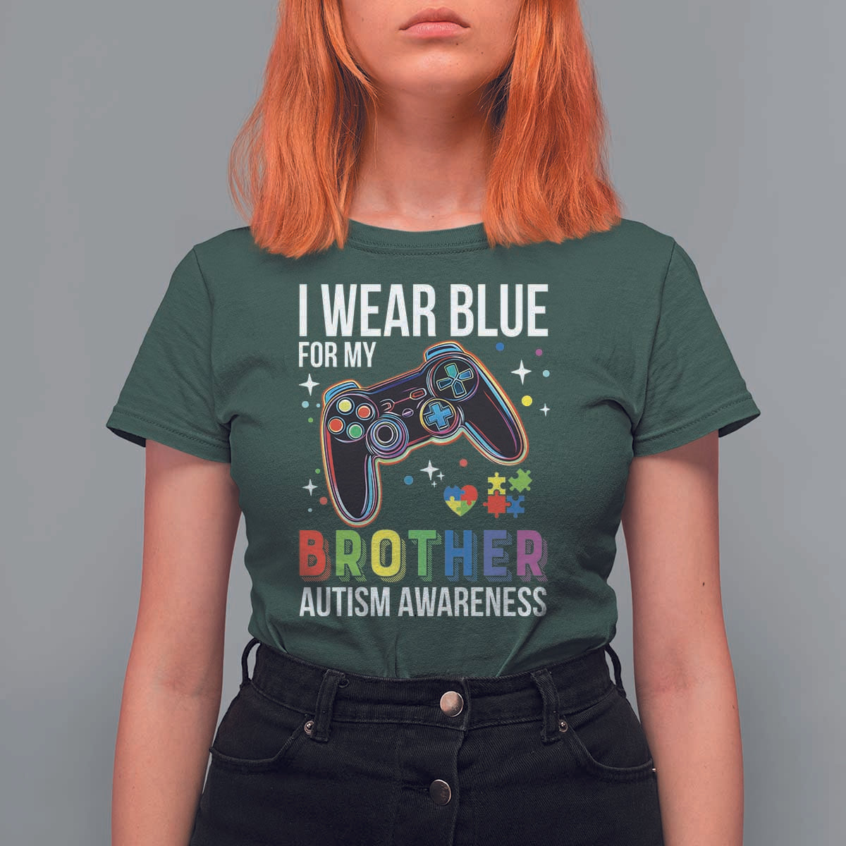 Autism Awareness Gamer T Shirt For Women I Wear Blue for My Brother Video Game Family Support