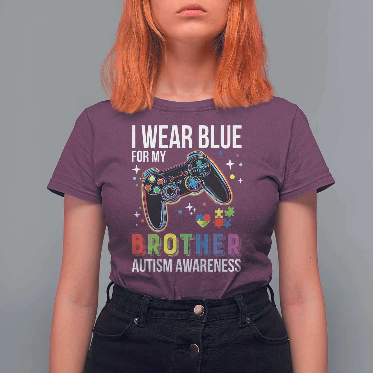 Autism Awareness Gamer T Shirt For Women I Wear Blue for My Brother Video Game Family Support