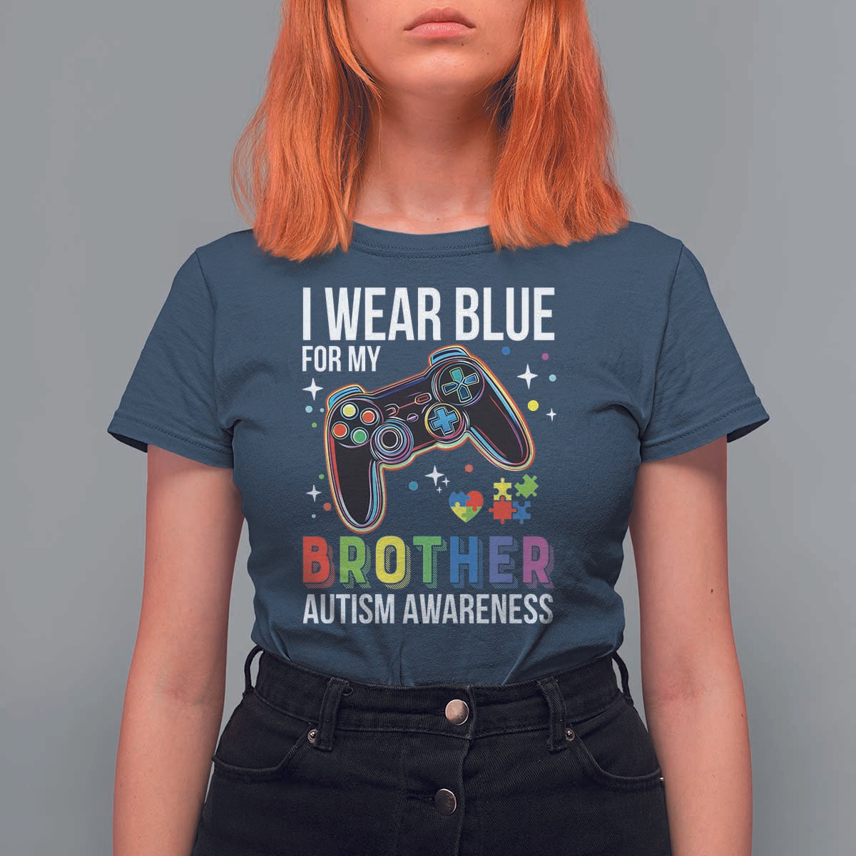 Autism Awareness Gamer T Shirt For Women I Wear Blue for My Brother Video Game Family Support