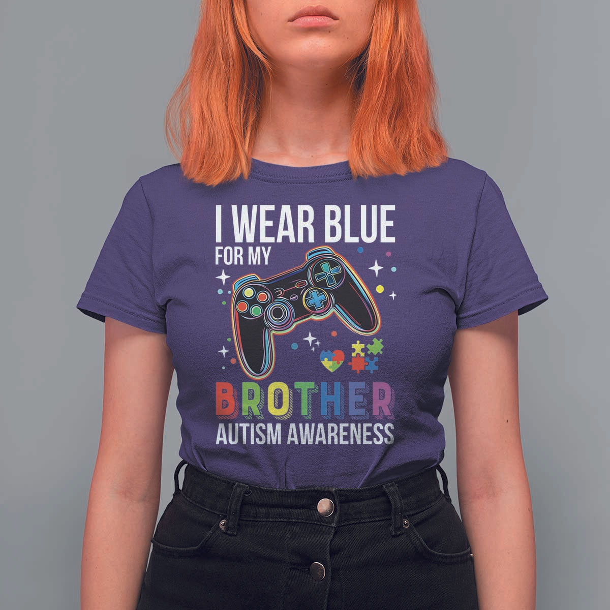 Autism Awareness Gamer T Shirt For Women I Wear Blue for My Brother Video Game Family Support