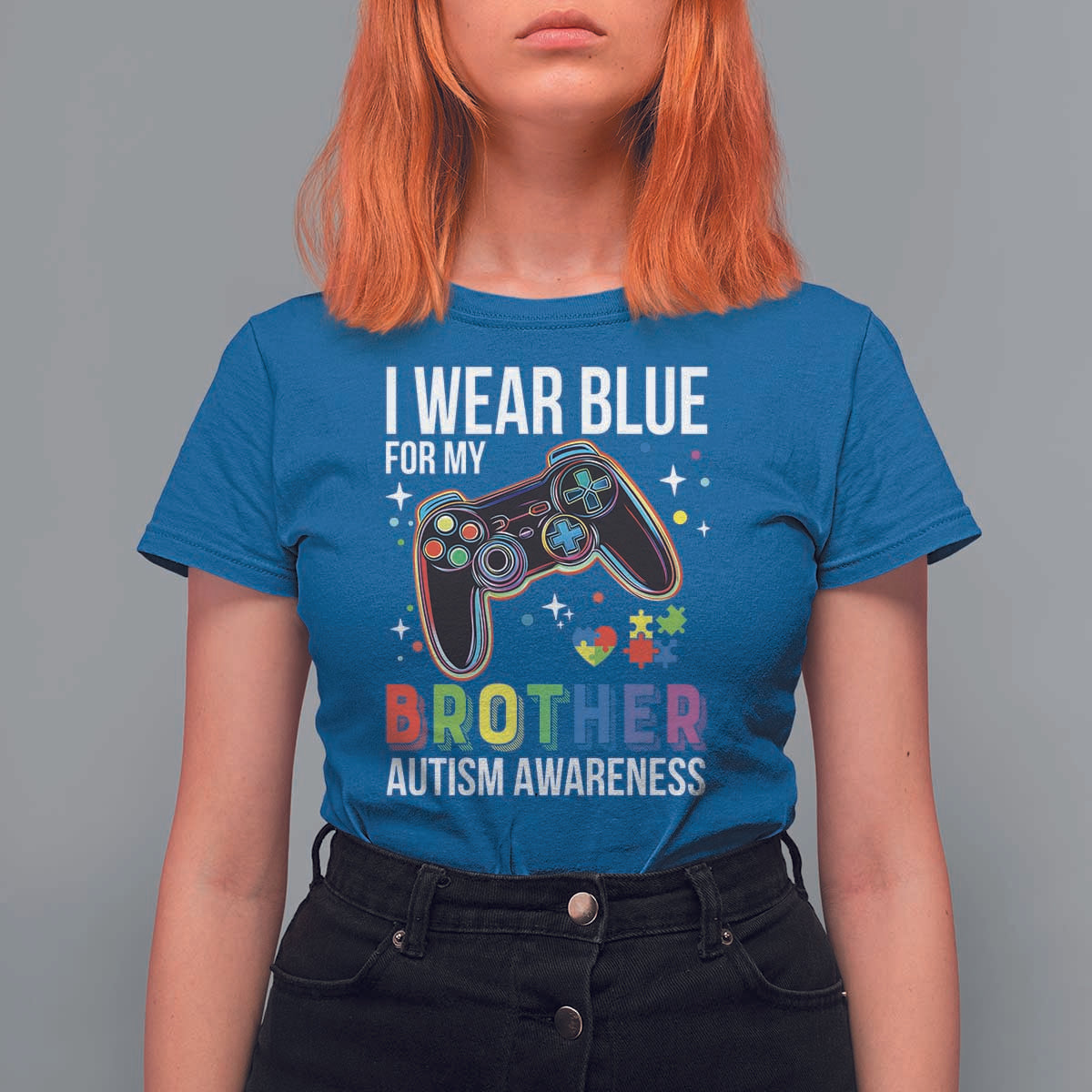 Autism Awareness Gamer T Shirt For Women I Wear Blue for My Brother Video Game Family Support
