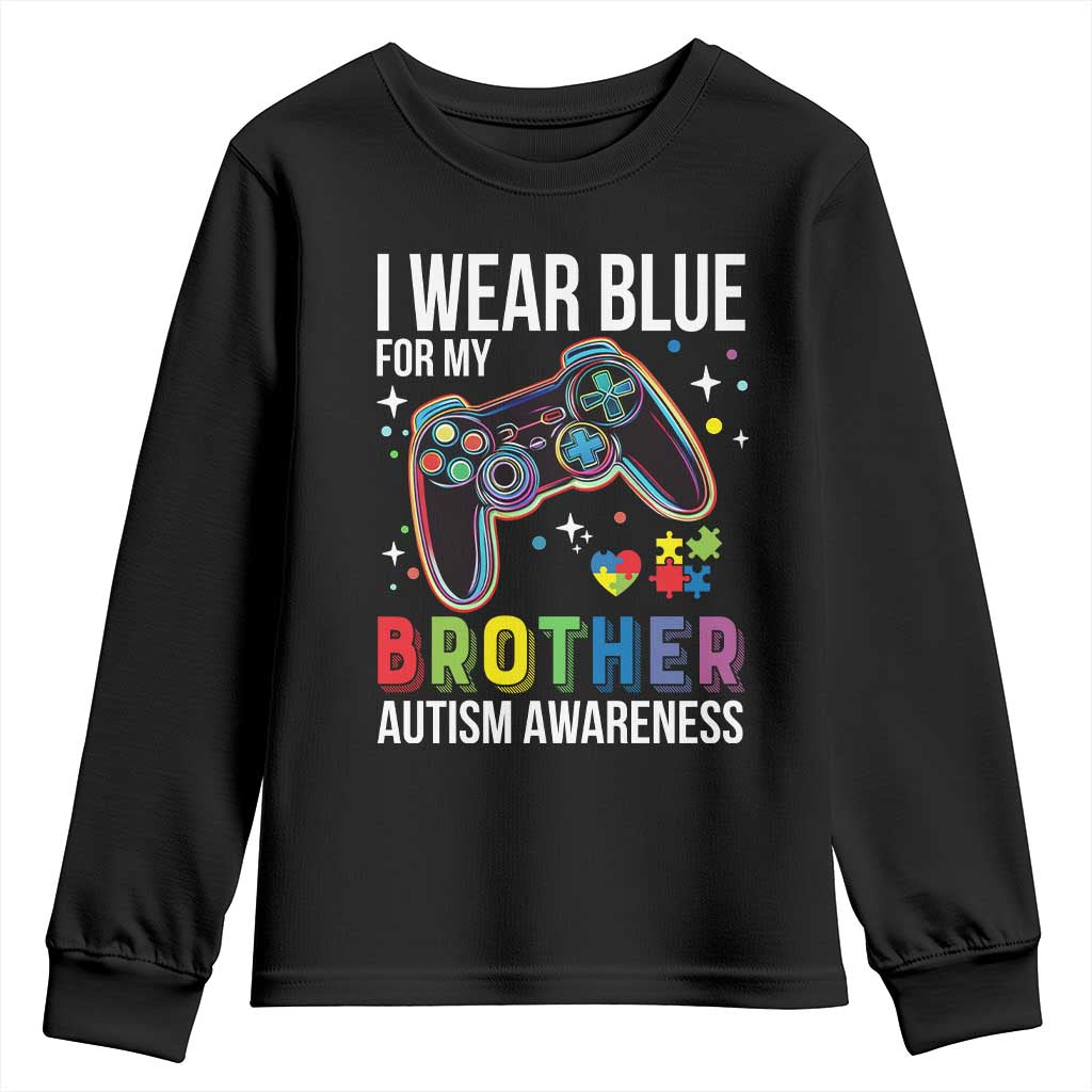 Autism Awareness Gamer Youth Sweatshirt I Wear Blue for My Brother Video Game Family Support