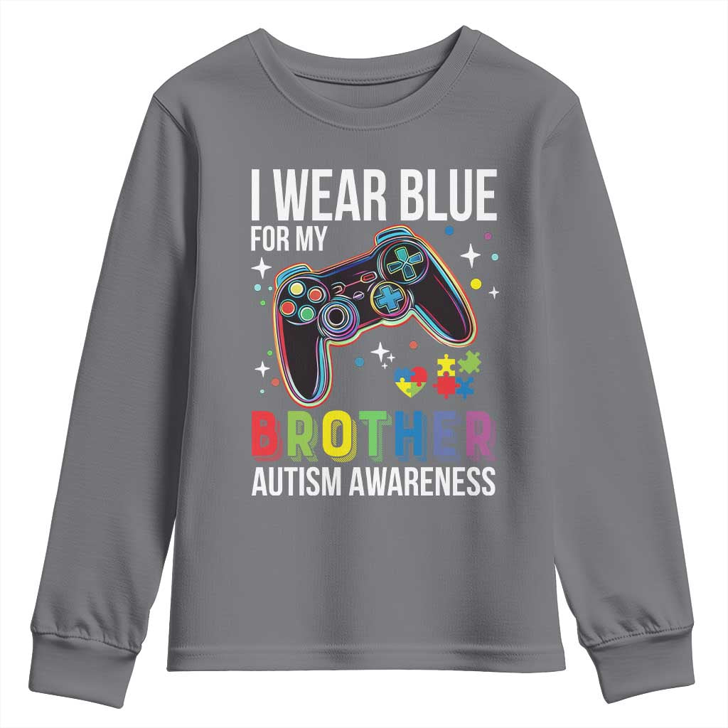 Autism Awareness Gamer Youth Sweatshirt I Wear Blue for My Brother Video Game Family Support