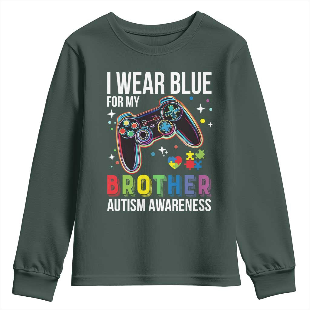Autism Awareness Gamer Youth Sweatshirt I Wear Blue for My Brother Video Game Family Support