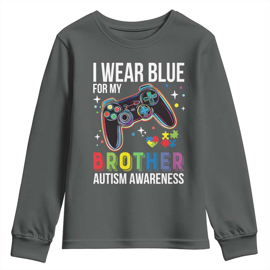Autism Awareness Gamer Youth Sweatshirt I Wear Blue for My Brother Video Game Family Support