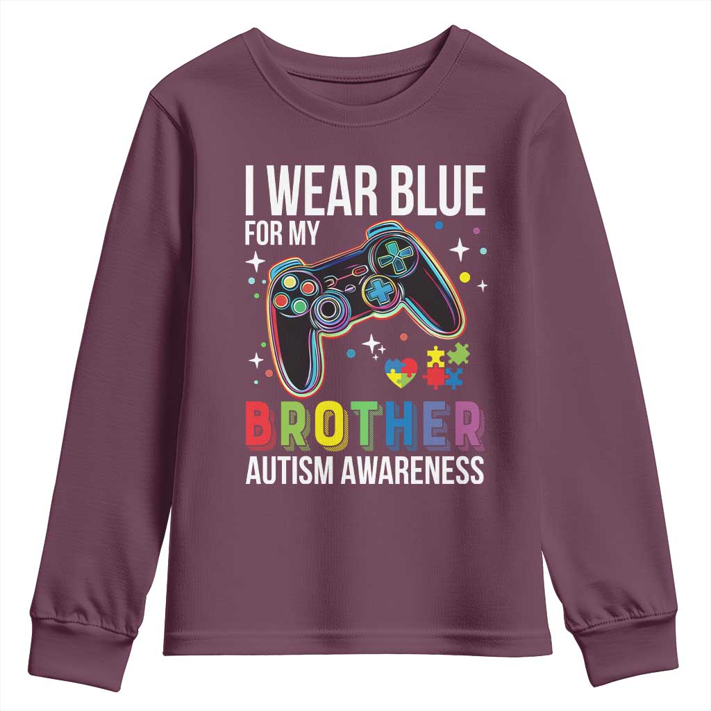 Autism Awareness Gamer Youth Sweatshirt I Wear Blue for My Brother Video Game Family Support