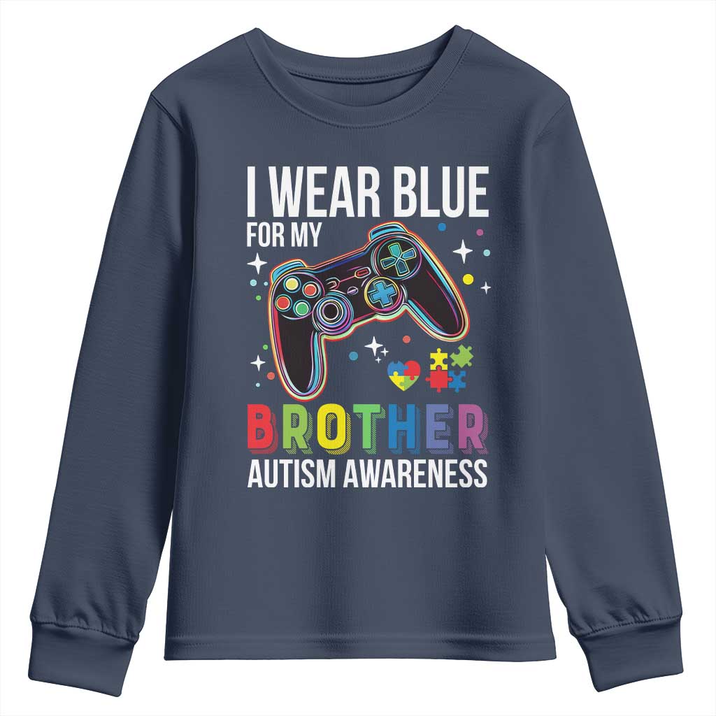 Autism Awareness Gamer Youth Sweatshirt I Wear Blue for My Brother Video Game Family Support