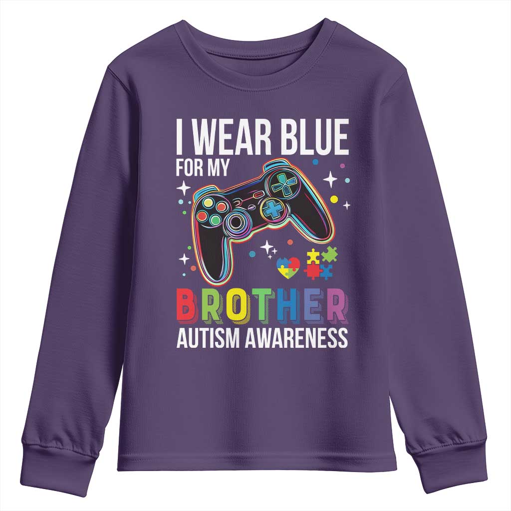 Autism Awareness Gamer Youth Sweatshirt I Wear Blue for My Brother Video Game Family Support