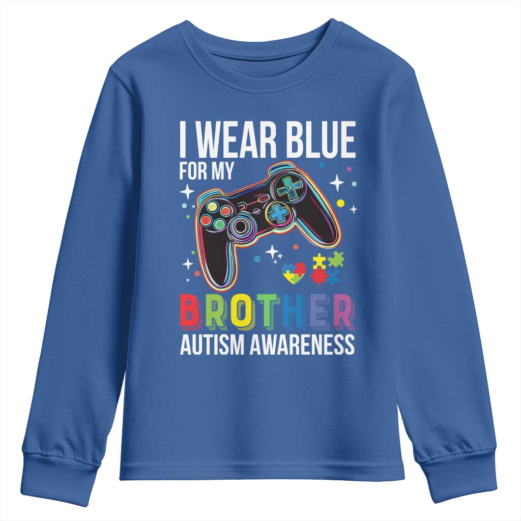 Autism Awareness Gamer Youth Sweatshirt I Wear Blue for My Brother Video Game Family Support