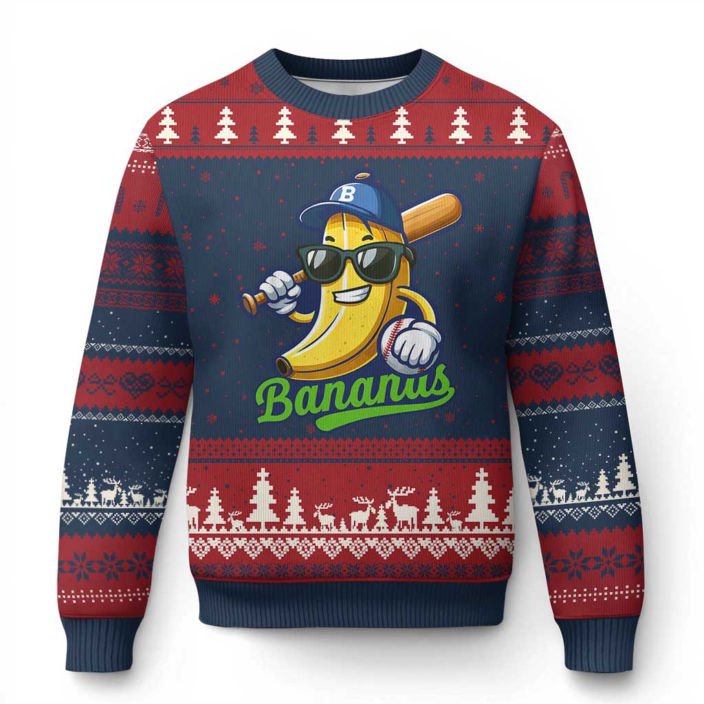 Cute Banana Graphics Ugly Christmas Sweater Funny Sports Baseball Lover - Wonder Print Shop