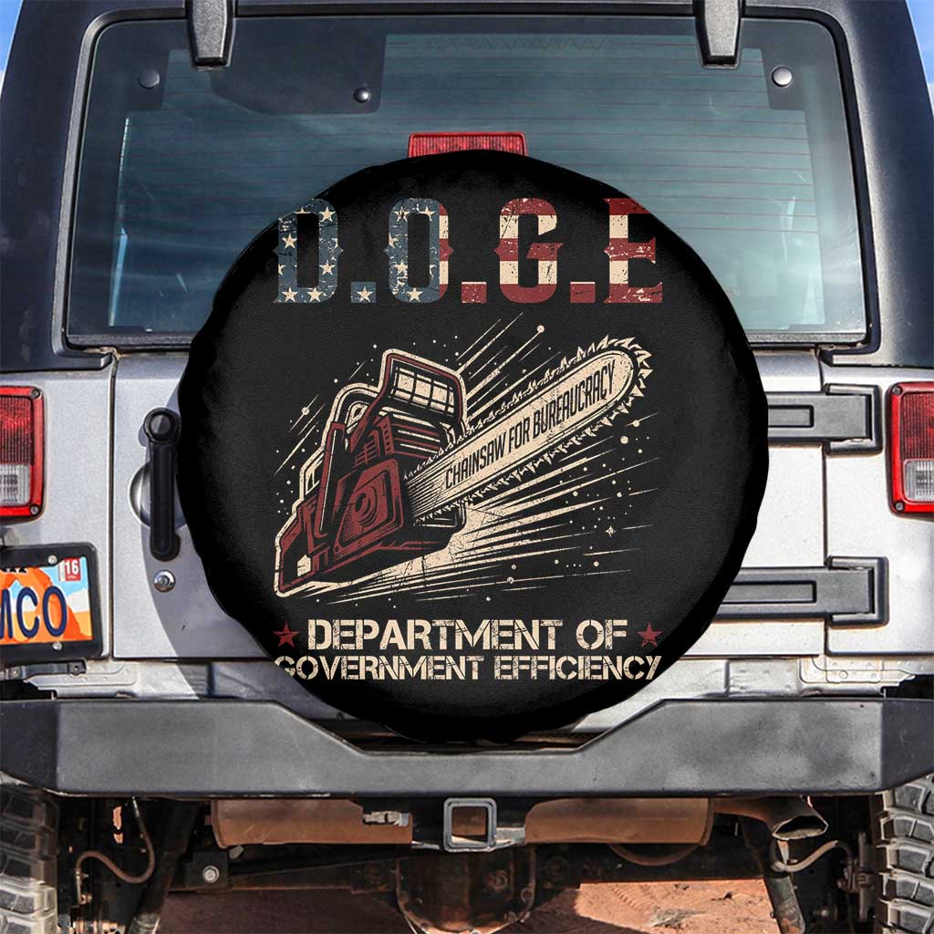Chainsaw For Bureaucracy Spare Tire Cover Funny DOGE USA Flag