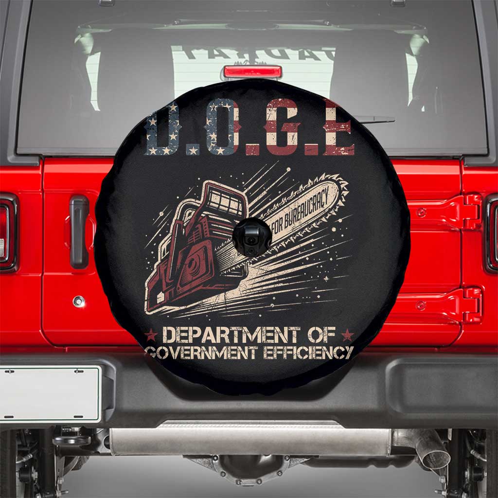 Chainsaw For Bureaucracy Spare Tire Cover Funny DOGE USA Flag