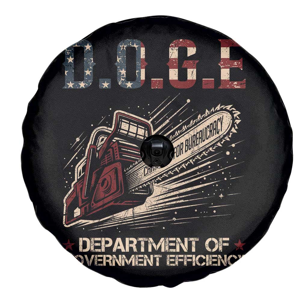 Chainsaw For Bureaucracy Spare Tire Cover Funny DOGE USA Flag