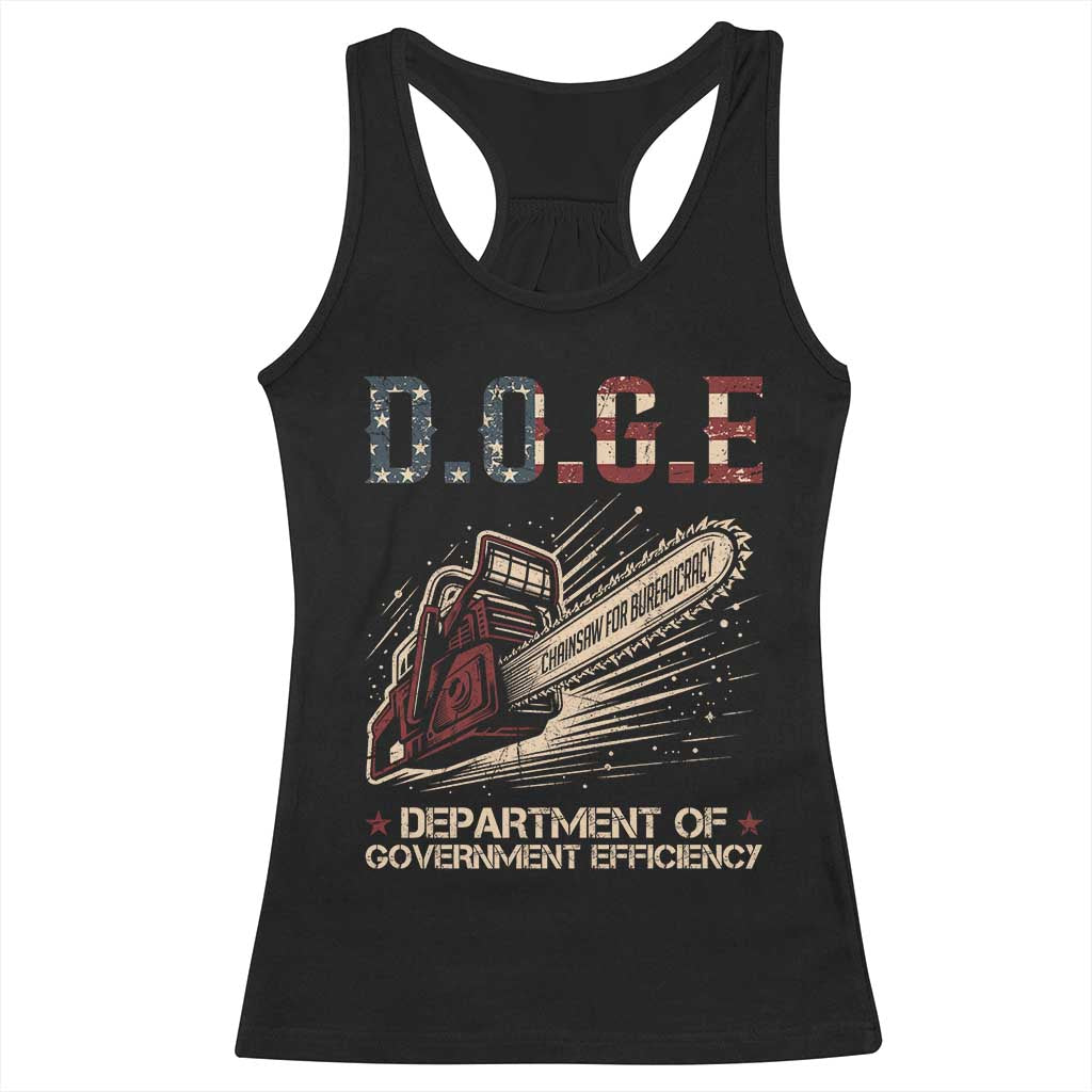Chainsaw For Bureaucracy Racerback Tank Top Funny DOGE USA Flag