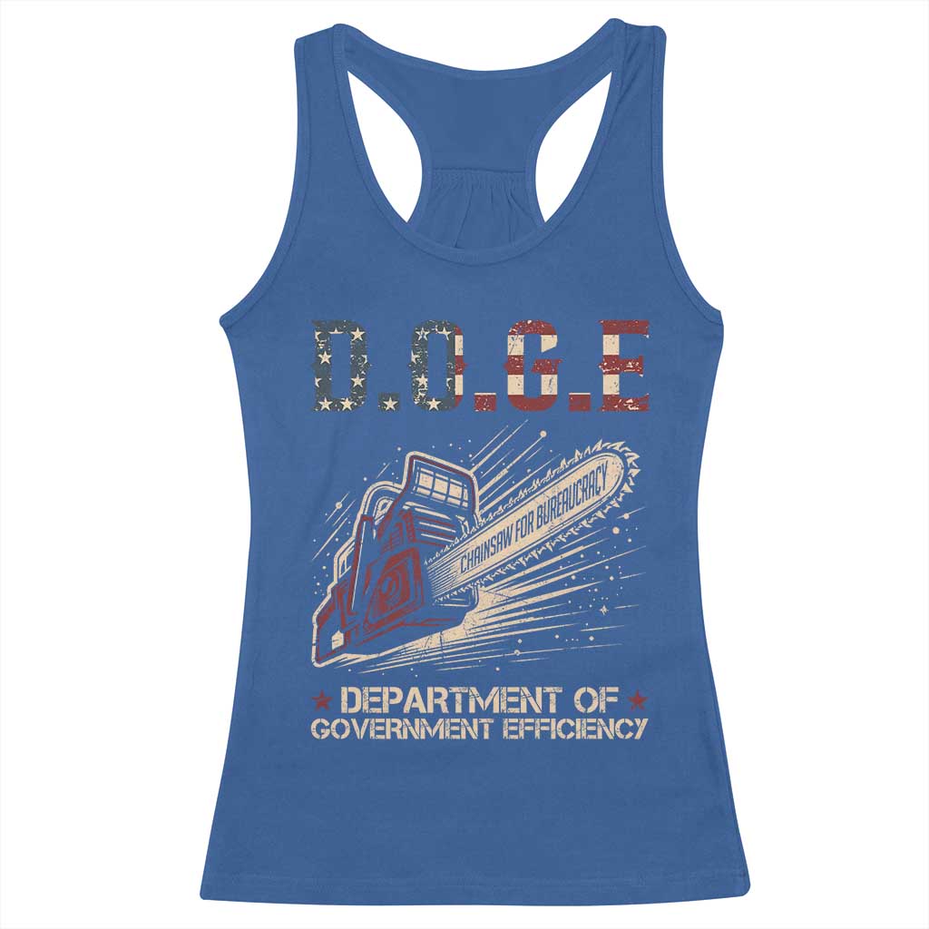 Chainsaw For Bureaucracy Racerback Tank Top Funny DOGE USA Flag