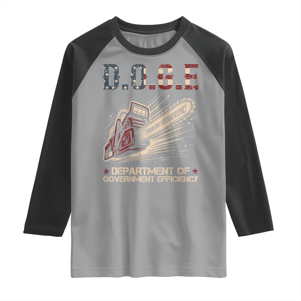 Chainsaw For Bureaucracy Raglan Shirt Funny DOGE USA Flag
