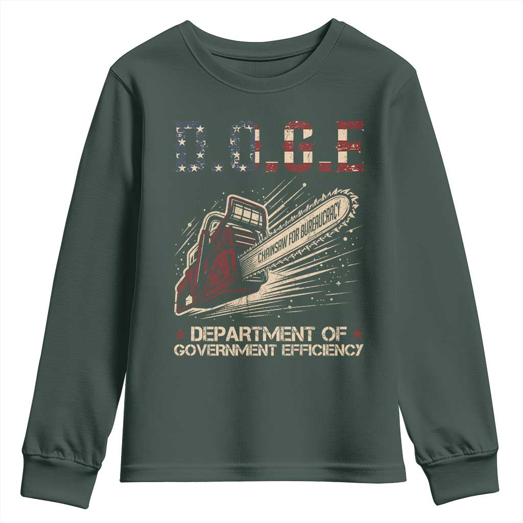 Chainsaw For Bureaucracy Youth Sweatshirt Funny DOGE USA Flag