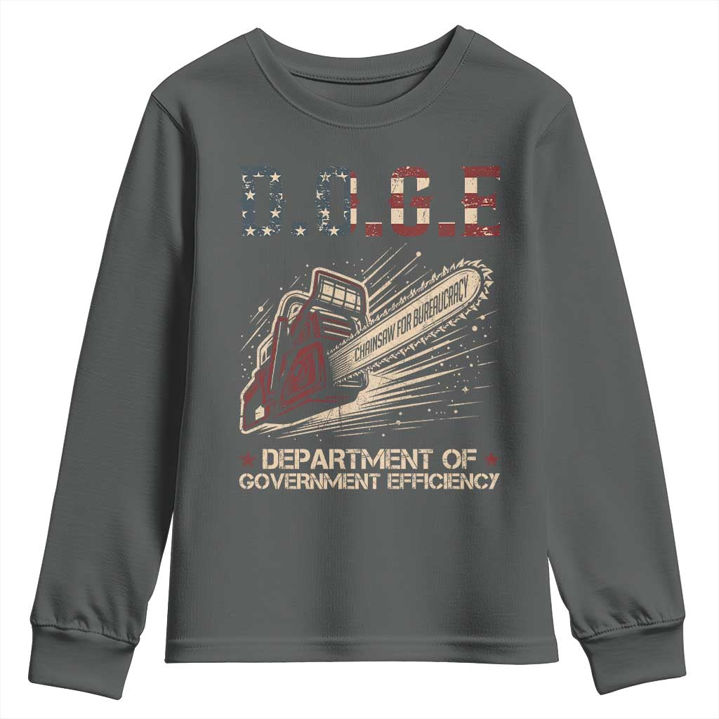 Chainsaw For Bureaucracy Youth Sweatshirt Funny DOGE USA Flag
