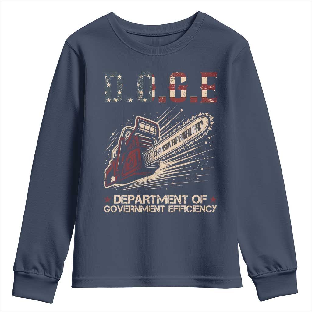 Chainsaw For Bureaucracy Youth Sweatshirt Funny DOGE USA Flag