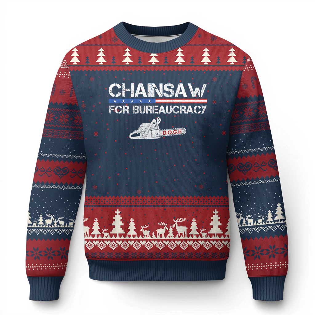 Chainsaw For Bureaucracy Ugly Christmas Sweater DOGE Department Of Government - Wonder Print Shop
