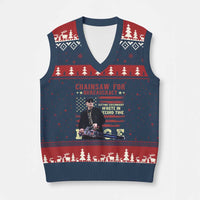 Chainsaw For Bureaucracy V-Neck Knit Sweater Vest Cutting Government Waste In Record Time DOGE - Wonder Print Shop