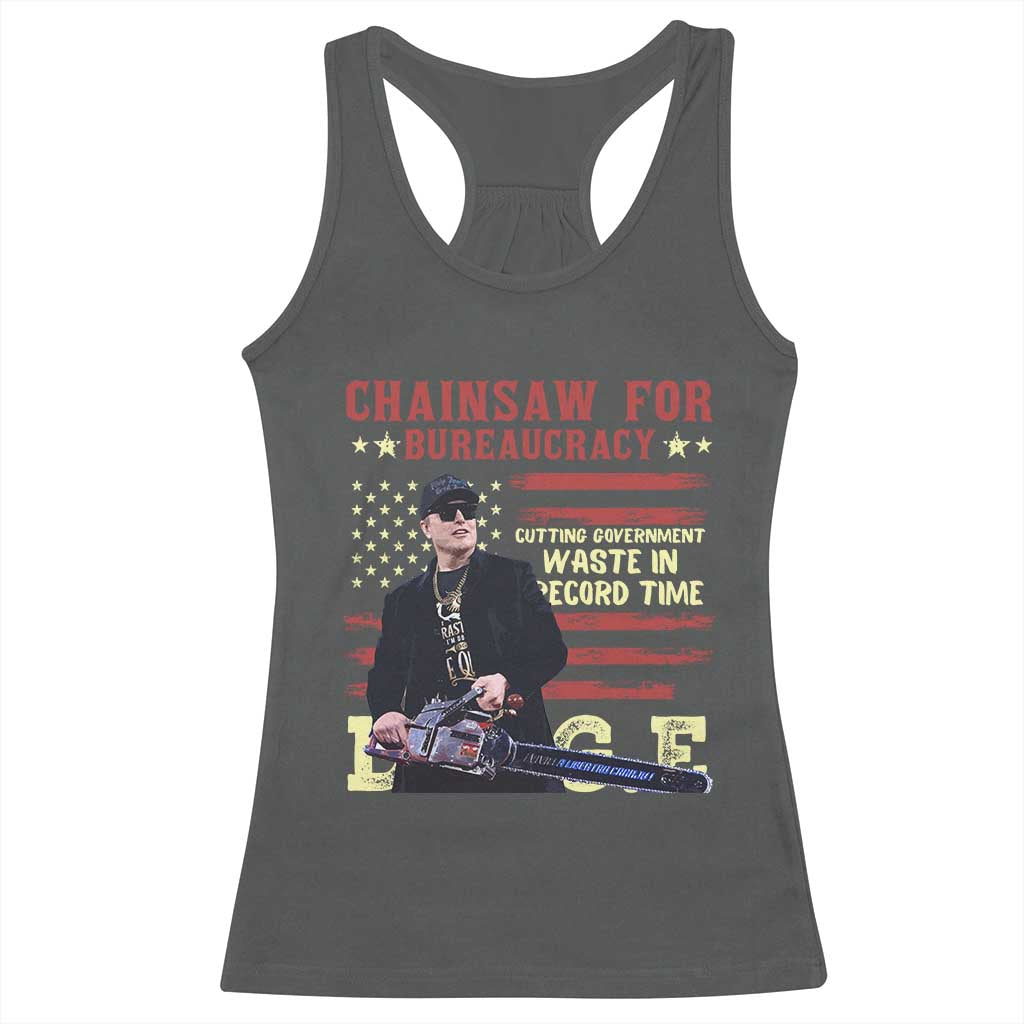 Chainsaw For Bureaucracy Racerback Tank Top Cutting Government Waste In Record Time DOGE