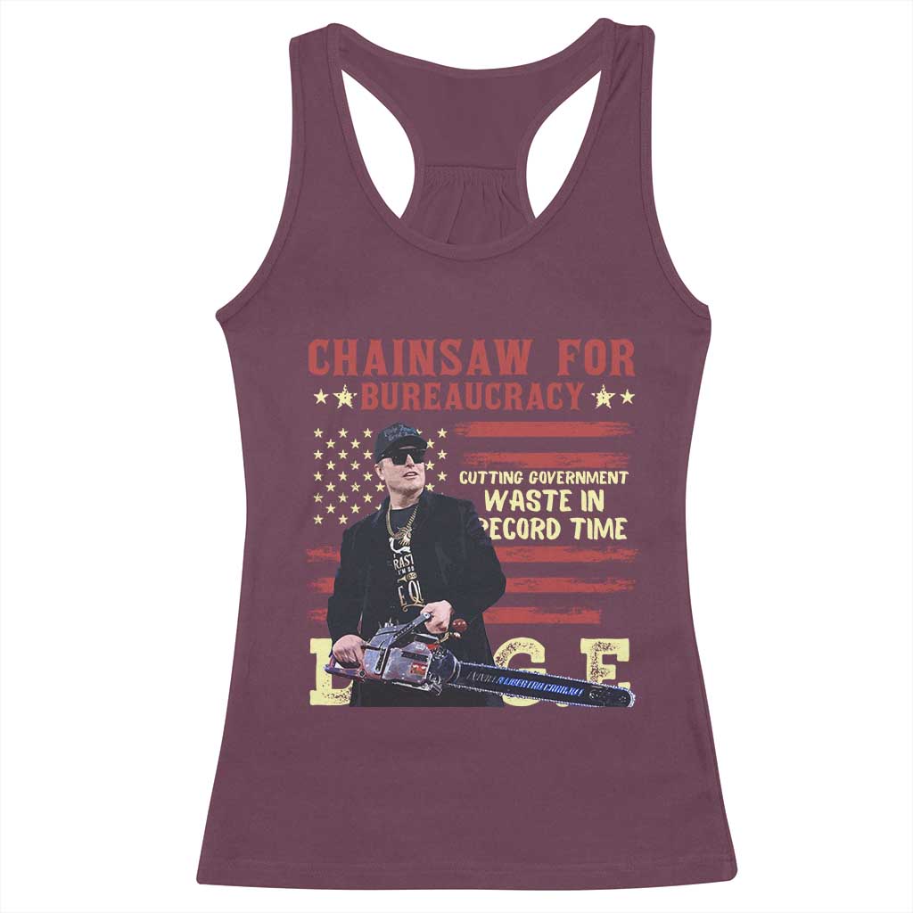Chainsaw For Bureaucracy Racerback Tank Top Cutting Government Waste In Record Time DOGE