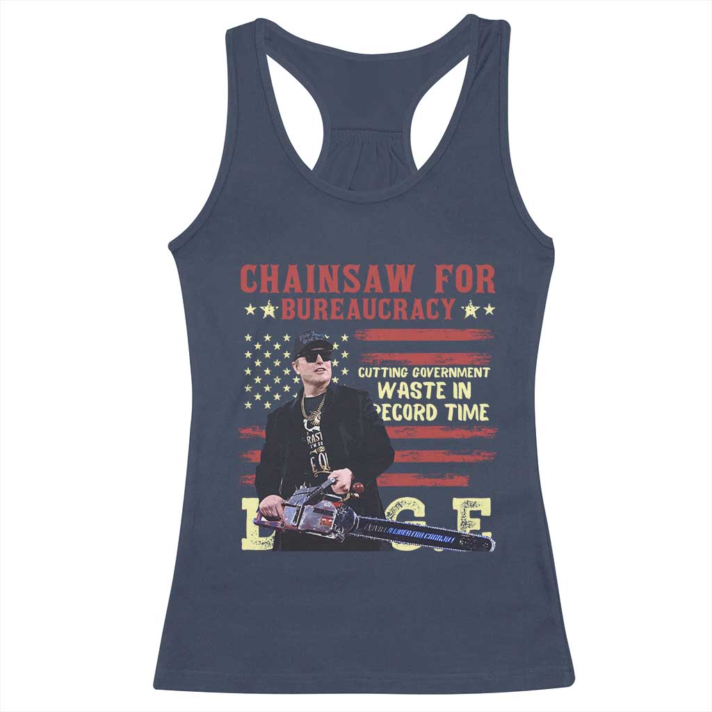 Chainsaw For Bureaucracy Racerback Tank Top Cutting Government Waste In Record Time DOGE