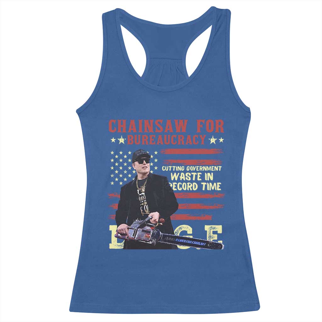 Chainsaw For Bureaucracy Racerback Tank Top Cutting Government Waste In Record Time DOGE