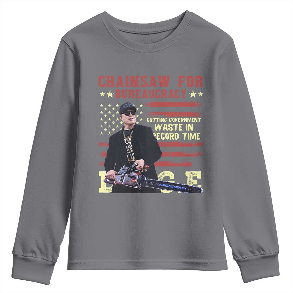 Chainsaw For Bureaucracy Youth Sweatshirt Cutting Government Waste In Record Time DOGE