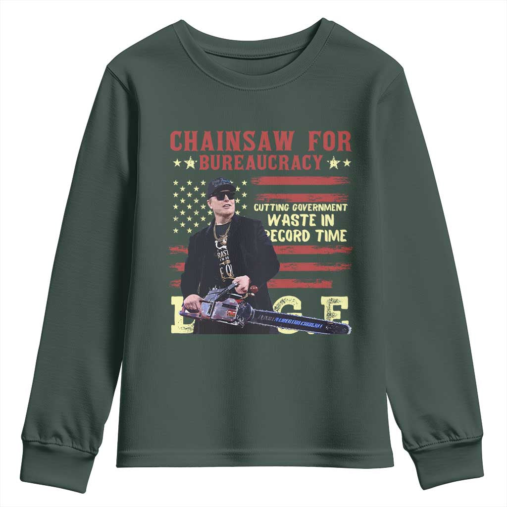 Chainsaw For Bureaucracy Youth Sweatshirt Cutting Government Waste In Record Time DOGE
