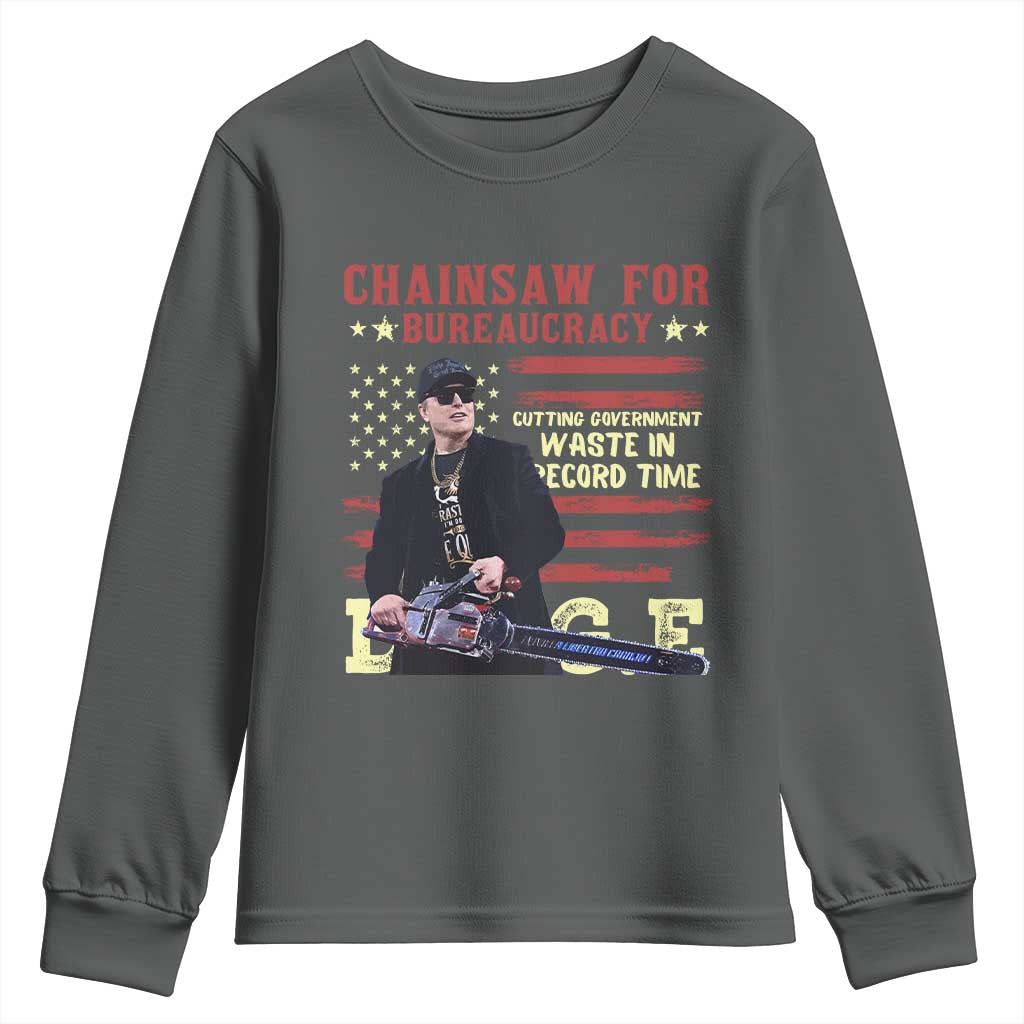 Chainsaw For Bureaucracy Youth Sweatshirt Cutting Government Waste In Record Time DOGE