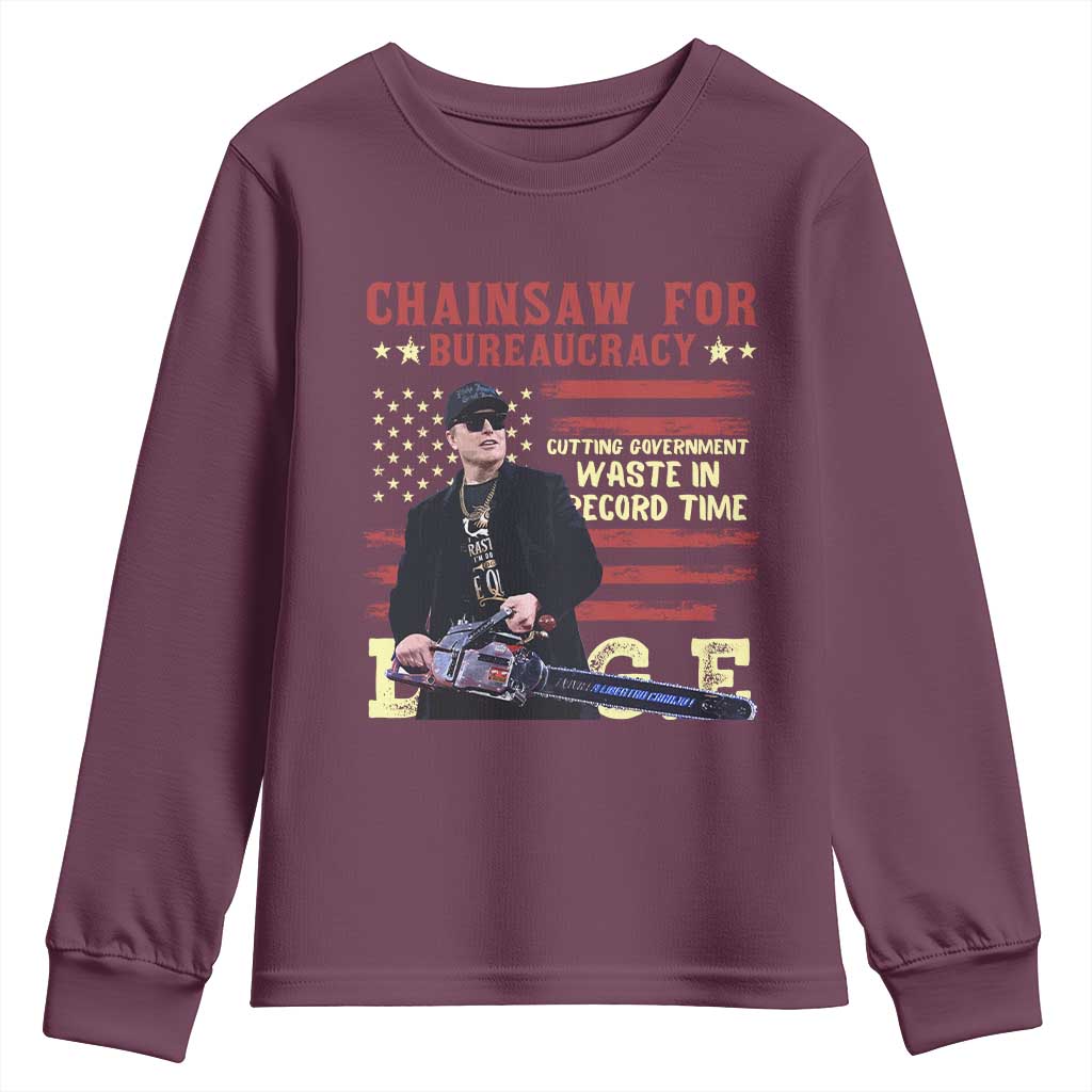 Chainsaw For Bureaucracy Youth Sweatshirt Cutting Government Waste In Record Time DOGE
