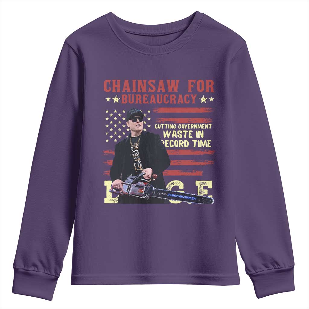 Chainsaw For Bureaucracy Youth Sweatshirt Cutting Government Waste In Record Time DOGE