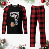 Cute Bunny Fishing Plaid Pajama Set Hooked for Easter Eggs Funny Holiday - Wonder Print Shop