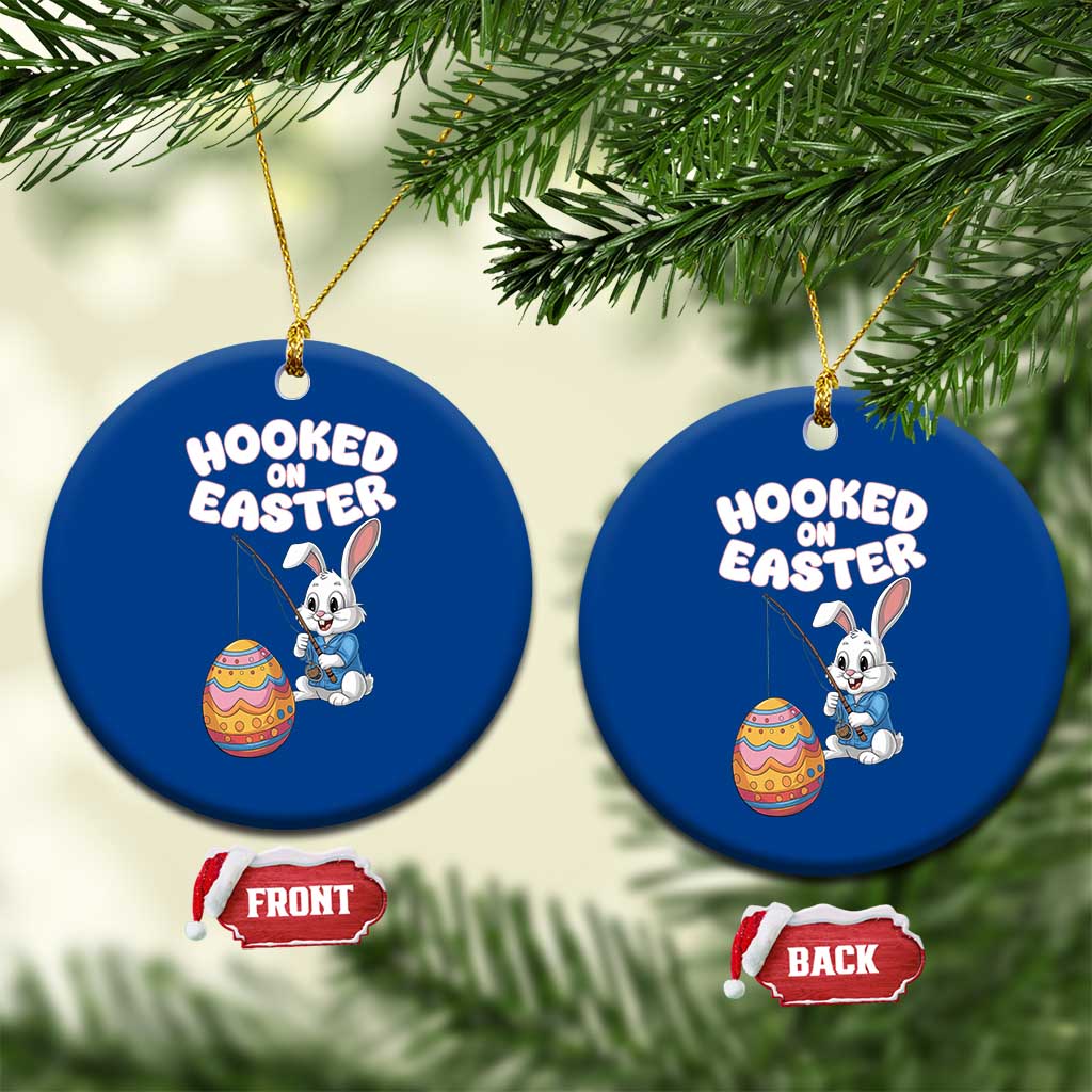 Cute Bunny Fishing Ceramic Ornament Hooked for Easter Eggs Funny Holiday - Wonder Print Shop