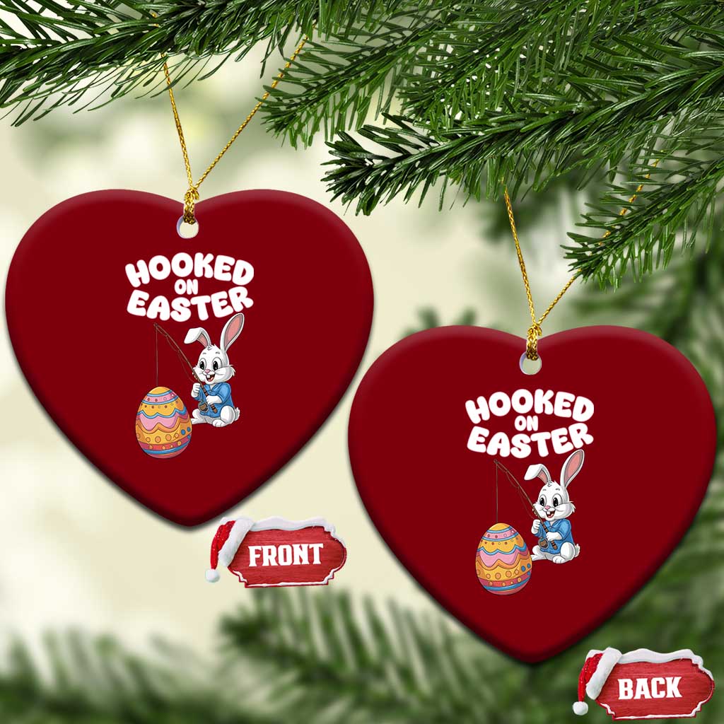 Cute Bunny Fishing Ceramic Ornament Hooked for Easter Eggs Funny Holiday - Wonder Print Shop