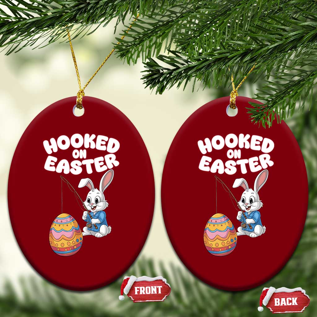Cute Bunny Fishing Ceramic Ornament Hooked for Easter Eggs Funny Holiday - Wonder Print Shop