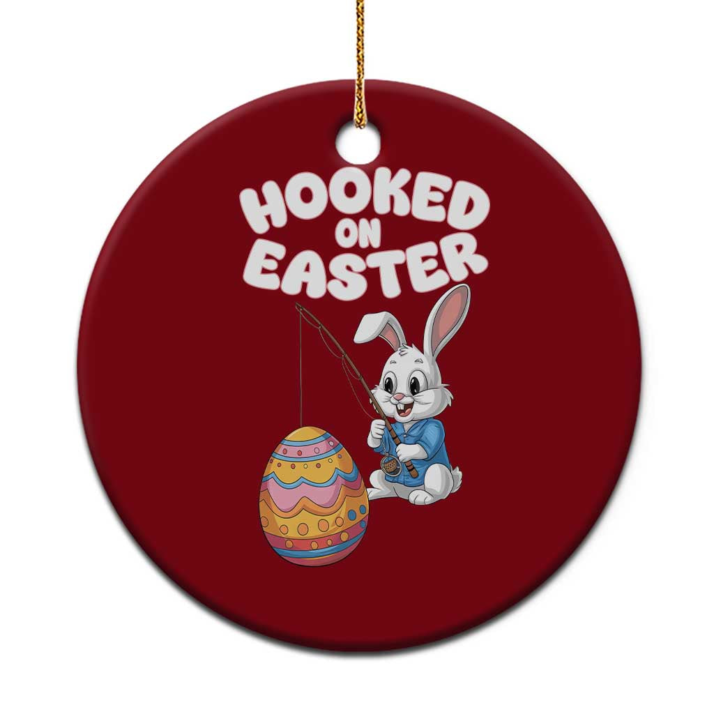 Cute Bunny Fishing Ceramic Ornament Hooked for Easter Eggs Funny Holiday - Wonder Print Shop
