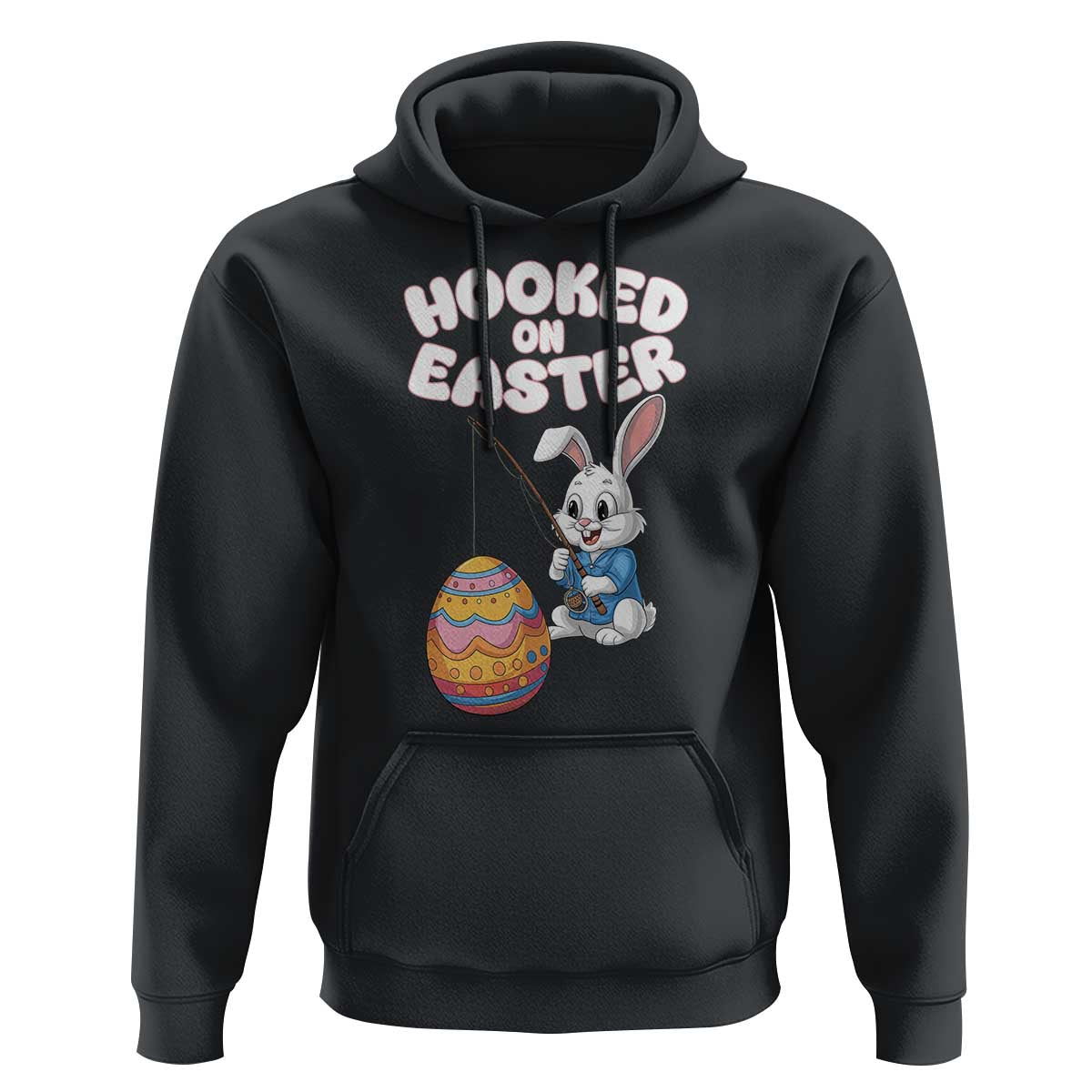Cute Bunny Fishing Hoodie Hooked for Easter Eggs Funny Holiday
