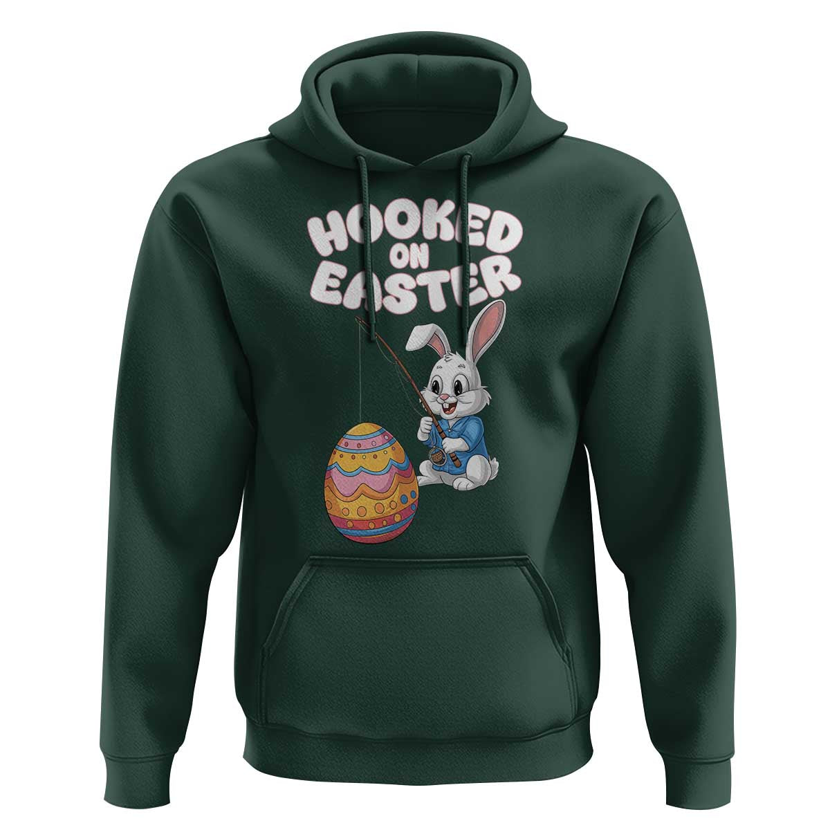 Cute Bunny Fishing Hoodie Hooked for Easter Eggs Funny Holiday
