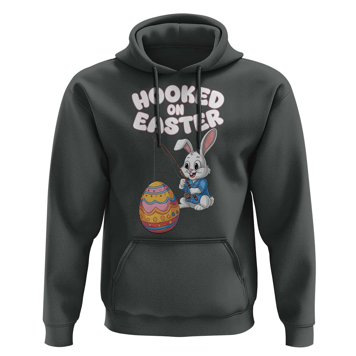 Cute Bunny Fishing Hoodie Hooked for Easter Eggs Funny Holiday