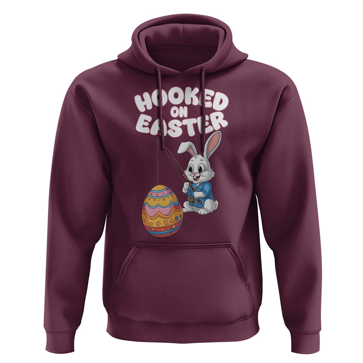 Cute Bunny Fishing Hoodie Hooked for Easter Eggs Funny Holiday
