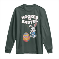 Cute Bunny Fishing Long Sleeve Shirt Hooked for Easter Eggs Funny Holiday