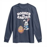 Cute Bunny Fishing Long Sleeve Shirt Hooked for Easter Eggs Funny Holiday