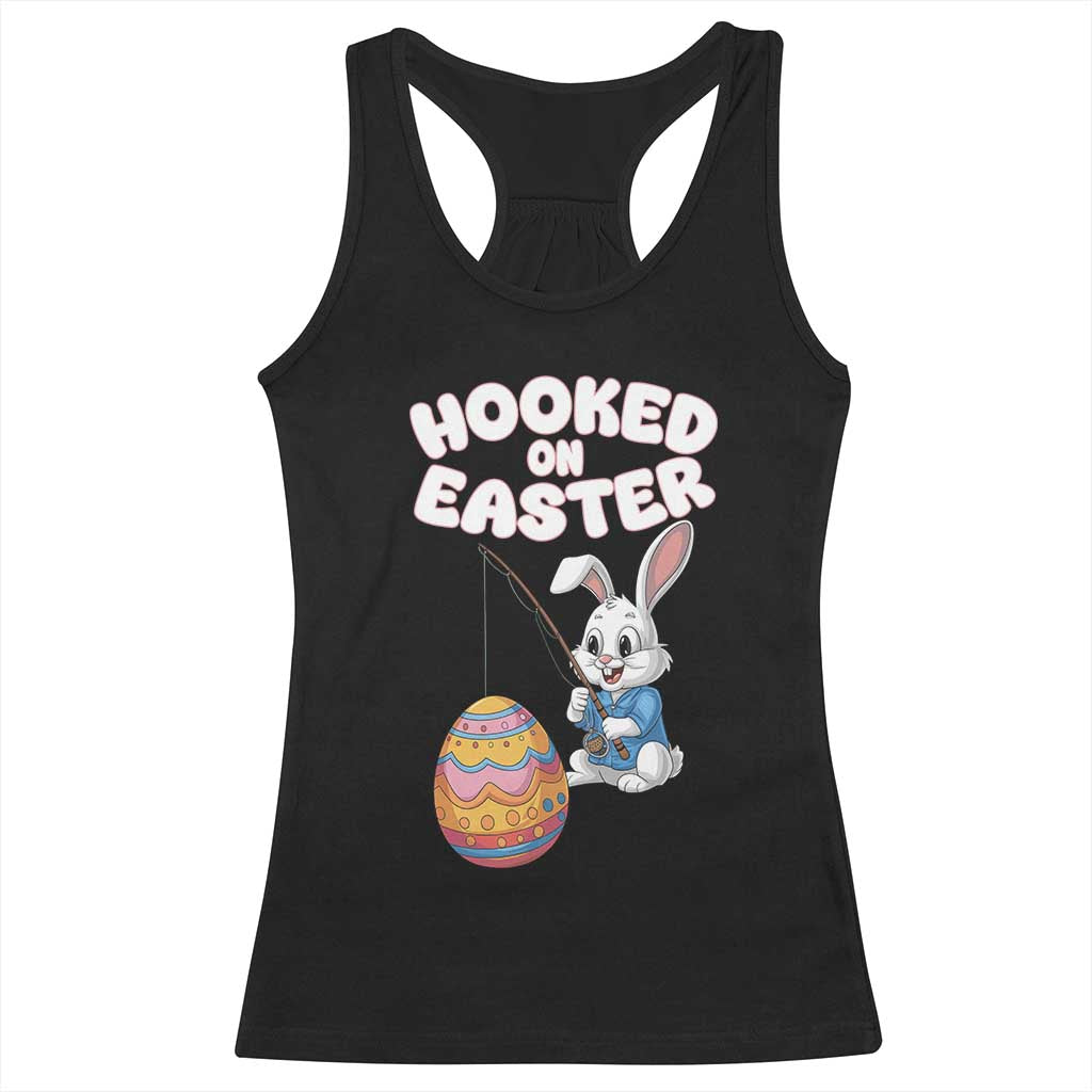 Cute Bunny Fishing Racerback Tank Top Hooked for Easter Eggs Funny Holiday