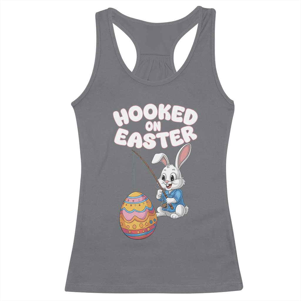 Cute Bunny Fishing Racerback Tank Top Hooked for Easter Eggs Funny Holiday