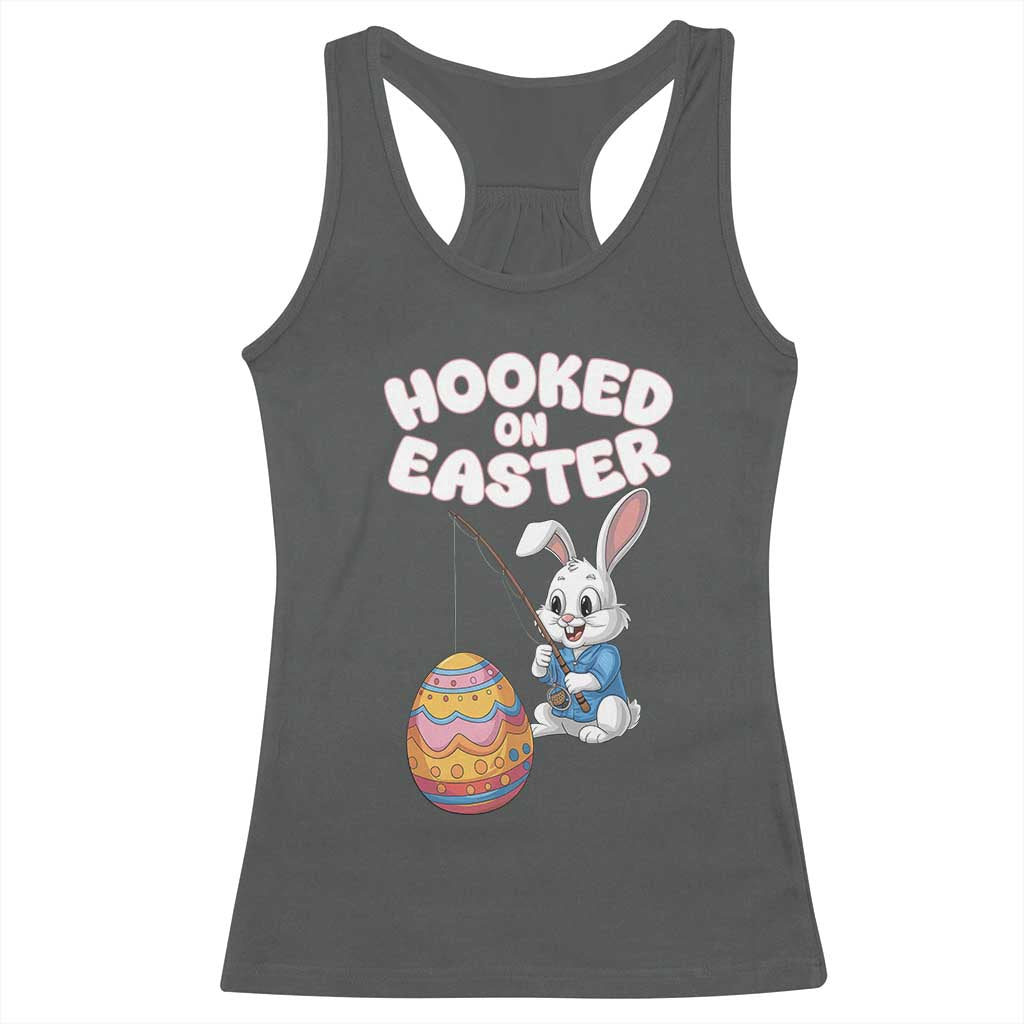 Cute Bunny Fishing Racerback Tank Top Hooked for Easter Eggs Funny Holiday