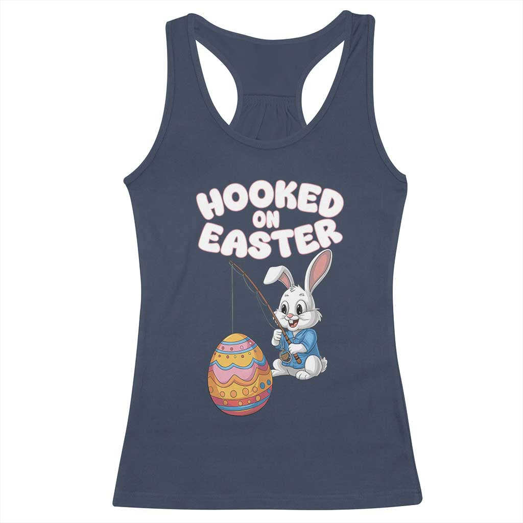 Cute Bunny Fishing Racerback Tank Top Hooked for Easter Eggs Funny Holiday