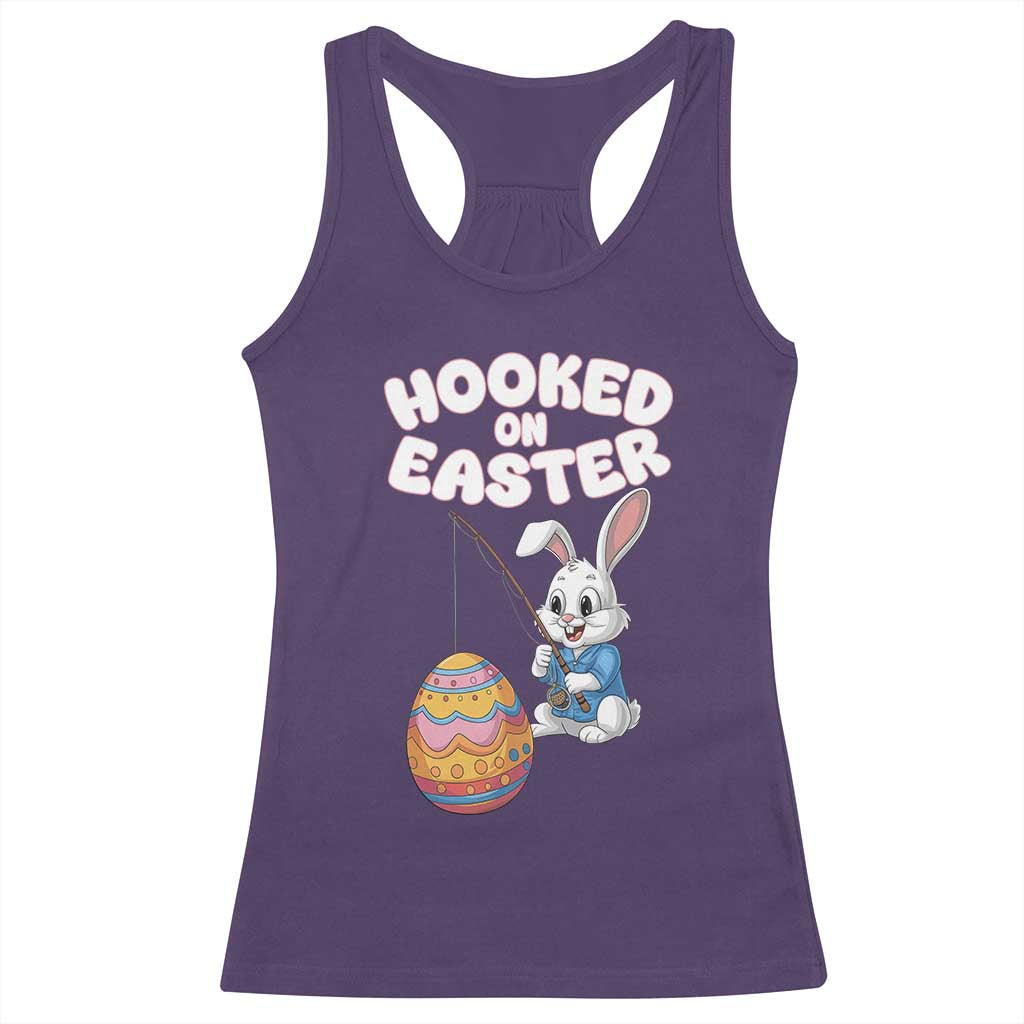 Cute Bunny Fishing Racerback Tank Top Hooked for Easter Eggs Funny Holiday